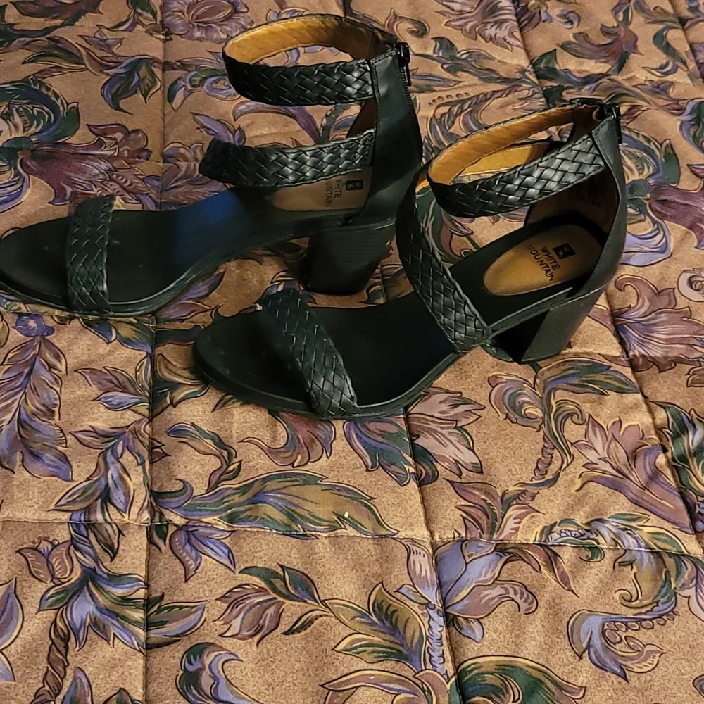 Black Leather Strappy Heels - Picture 3 of 7